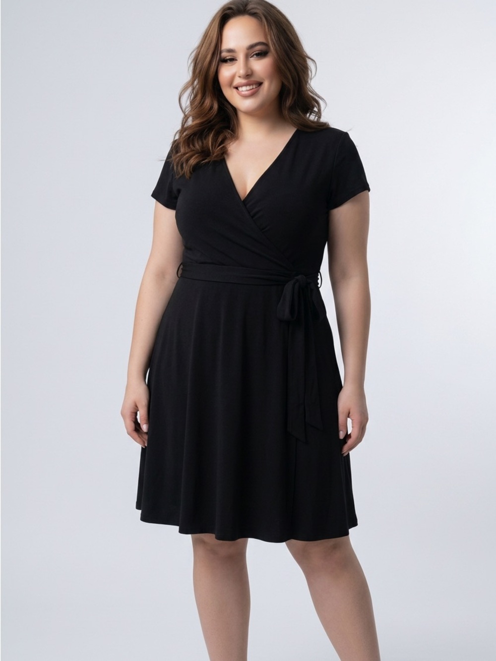 Vintage Jessica Black Wrap Midi Dress with Side Tie 1X